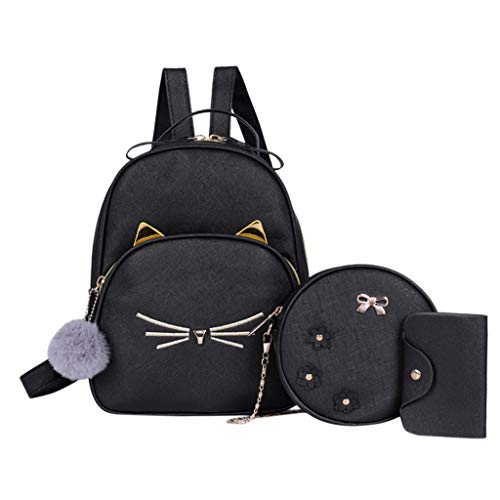 Luckycat Mochilas Mujer Cuero de la PU Mochilas Bolsa de viaje Bolsos Mochila Tipo Casual de Senderismo Aire Libre de Pequeñas Piel para Mujer y Niña (Negro-3 PCS)