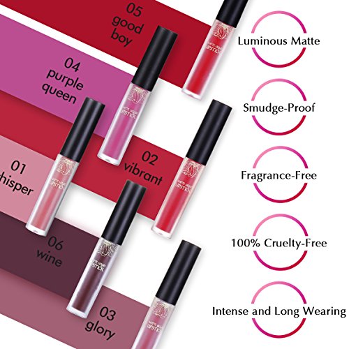 Luckyfine 6 Piezas Lápiz Labial Líquido Mate de Larga Duración Kit de Pintalabios Impermeable Resistente al Agua Lápiz Labial de Maquillaje, Regalo Perfecto para Todas Ocasiones