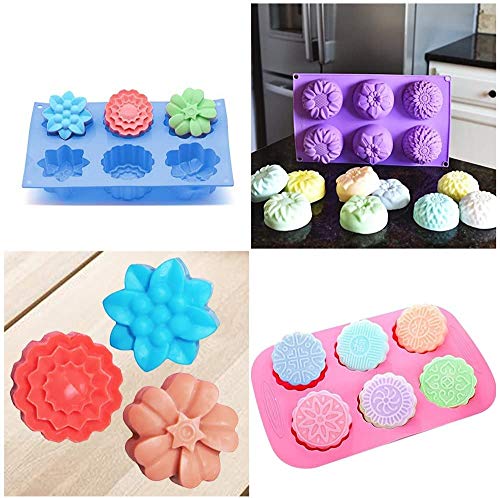 Luckynono 3 moldes de Pastel de Galletas de Silicona, moldes de Flores de Galletas de gelatina, jabonera Hecha a Mano, 9 Formas