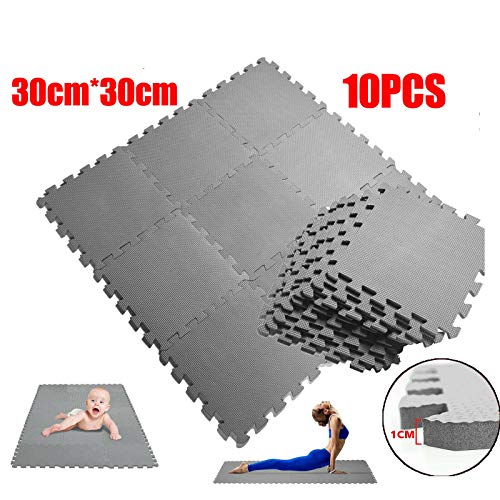 Lucn - Juego de 10 alfombrillas de espuma entrelazadas, 30 x 30 cm, color marrón, goma EVA, suave, para gimnasio, fitness, yoga, hogar, entrenamiento, niños, alfombra de juegos impermeable, color gris