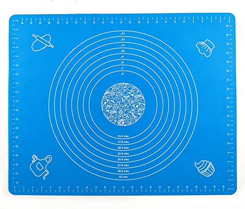 LuoCoCo Estera para Hornear de Silicona con Medidor, 50x40cm Antiadherente Reutilizable Estera de Silicona para Reposteria, Antideslizante para Hacer Galletas/Pasta/Macarrones/Pan y Pasteles (Azul)