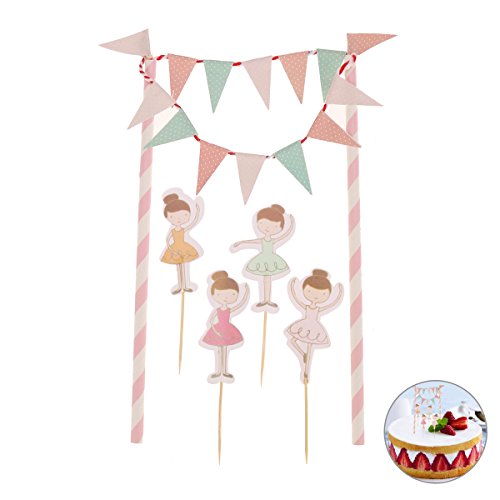 LuOEM - Banderines para tarta de cumpleaños, decoración de bailarina, palillos de dientes, kits de decoración de ballet, bailarina, suministros para fiesta de bebé, regalos de fiesta (color al azar)