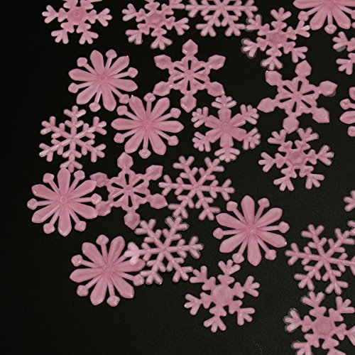 LUOEM Copos de Nieve Fluorescentes Luminosos Vinilos de Navidad Pegatinas de Navidad Adornos para Ventanas Pared 100 Piezas Rosa