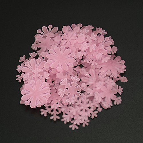 LUOEM Copos de Nieve Fluorescentes Luminosos Vinilos de Navidad Pegatinas de Navidad Adornos para Ventanas Pared 100 Piezas Rosa