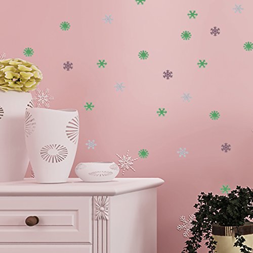 LUOEM Copos de Nieve Fluorescentes Luminosos Vinilos de Navidad Pegatinas de Navidad Adornos para Ventanas Pared 100 Piezas Rosa