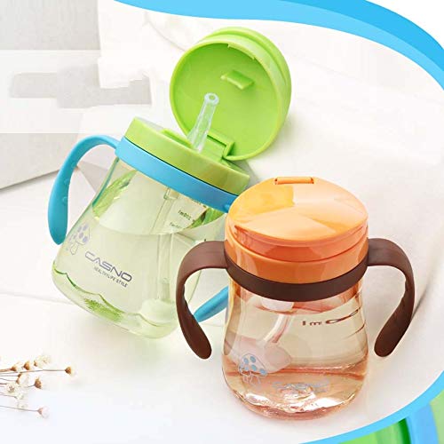 Luoshan 330ML Resistente a los Golpes del bebé Tazas de Sippy niños Botellas for bebé Los niños aprenden Beber Doble Beber Jugo de Paja Maneja Resbalado Alimentación (Verde Azul)