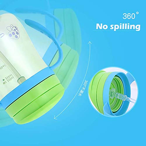 Luoshan 330ML Resistente a los Golpes del bebé Tazas de Sippy niños Botellas for bebé Los niños aprenden Beber Doble Beber Jugo de Paja Maneja Resbalado Alimentación (Verde Azul)