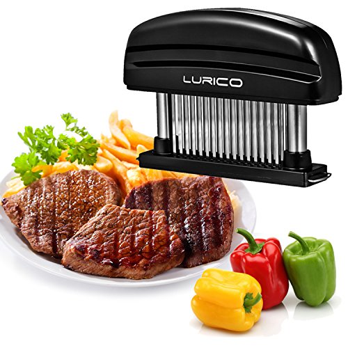 LURICO Ablandador de Carne Manual Pollo con 48 cuchillas de acero Asado Barbacoa BBQ Para La Carne De Vacuno, Carne, Pollo, Cerdo y Ternera (Negro)