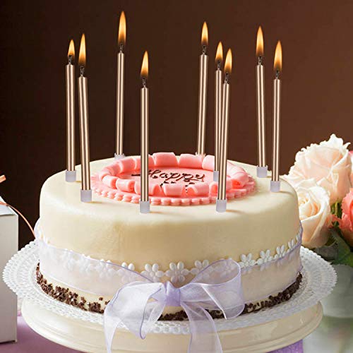 LUTER Metálico Velas de Tarta Cumpleaños Originales Oro Champagne Velas de Pastel Cirios con Portavelas para la Decoración del Banquete de Boda de Cumpleaños (24 Piezas)