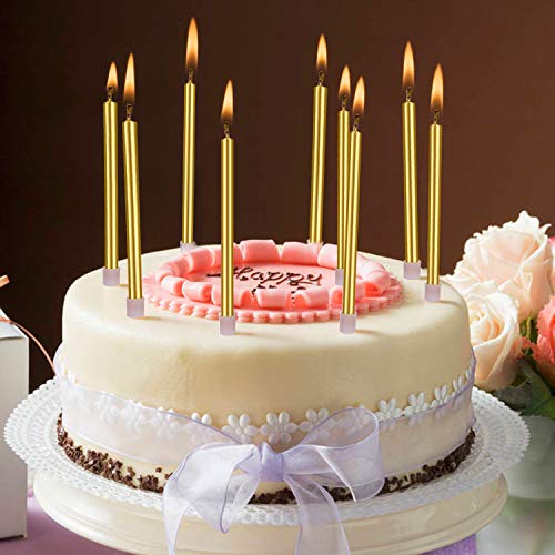 LUTER Metálico Velas de Tarta Cumpleaños Originales Oro Velas de Pastel Cirios con Portavelas para la Decoración del Banquete de Boda de Cumpleaños (24 Piezas)