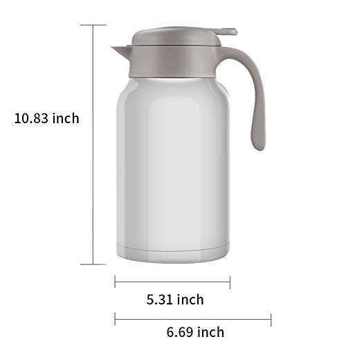 Luvan 18/10 Jarra Térmica Termo, Anti-Goteo, Anti-Quemaduras, La cafetera de Aislamiento, café, (Blanco, 2.0L)