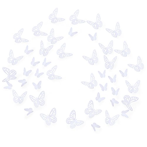 Luxbon 100pcs 3D Decorativas Pegatinas de Pared de la Mariposa 2 Tamaños DIY Mural Decalques Papel Arte Artesanía Inicio Decoración (Blanco)