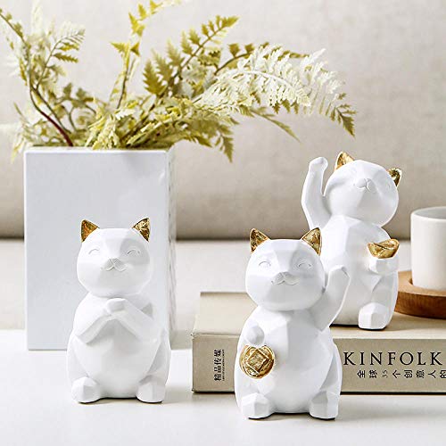 Luxdeoo Escultura Figuritas Decorativas Estatuas Decoración Creativa Gato Resina Joyería Gato Caja Registradora Cafetería Salón Muebles De Dormitorio - Blanco B