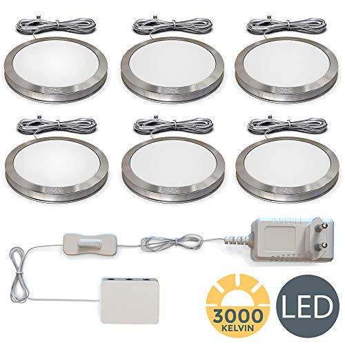 Luz Mueble Cocina I Juego de 6 luces de gabinete I 6x1,8W I 170lm 3000K blanco cálido I Lámparas LED I Accesorios para vitrinas I Downlight de B.K.Licht