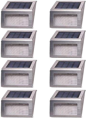 Luz Solar para escaleras, 2 LED, inalámbricas, de Acero Inoxidable, para escaleras, Camino, jardín, Suelo, Pared, Patio, lámpara, iluminación de Paisaje, Paquete de 8 Luces solares para jardín al a