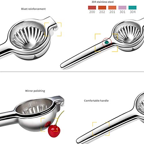 LY88 Exprimidor de cítricos Exprimidor de limón Hecho de Acero Inoxidable irrompible Exprimidor Manual de Jugo de limón y Lima para máxima Libertad y Apto para lavavajillas, S