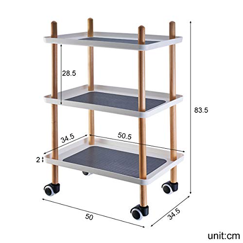 Macallen Carro de Cocina con Ruedas Madera, Carrito de Servicio de 3 Niveles, Carro de Almacenamiento con Ruedas De Bloqueo Carrito Desmontable para Dormitorio/Baño/Cocina/Oficina/Librería