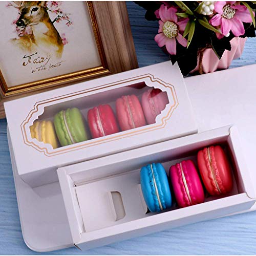 Macarons Caja 10pcs / Set de Regalo Chocolate Soporte Paperboard con Ventana Bricolaje Galleta Almacenaje Pastelería Funda Decoración Hogar Pastel Paquete Fiesta Boda Horneado Accesorios (S)