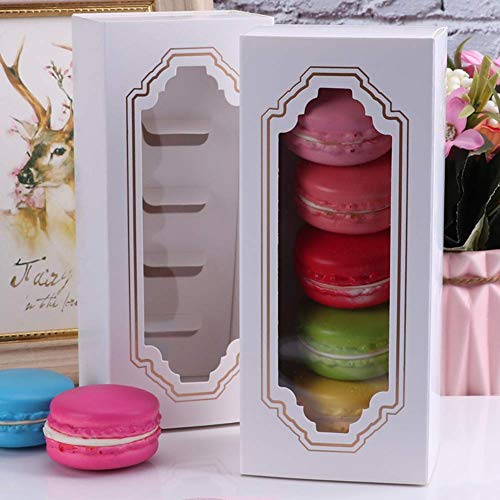 Macarons Caja 10pcs / Set de Regalo Chocolate Soporte Paperboard con Ventana Bricolaje Galleta Almacenaje Pastelería Funda Decoración Hogar Pastel Paquete Fiesta Boda Horneado Accesorios (S)