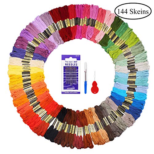 Madejas de Hilos 144 Madejas 48 Colores Fuyit Hilos de Bordar de Algodón Bordado Kit de Hilos Cross Stitch Bordado Hilos