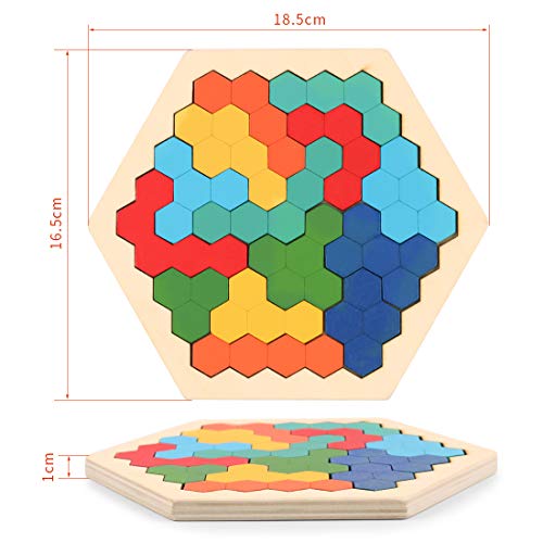 Madera Hexagon Juguete Tangram Rompecabezas de Entrenamiento Cerebral Montessori Geometría Lógica IQ Juego de Regalo de Cumpleaños Educativo Bloque de construcción Inteligencia Juego Preescolar