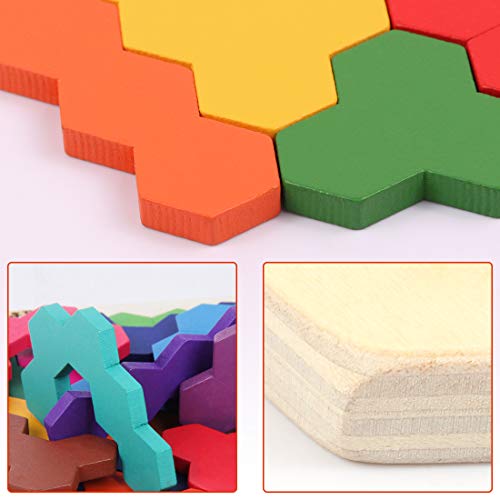 Madera Hexagon Juguete Tangram Rompecabezas de Entrenamiento Cerebral Montessori Geometría Lógica IQ Juego de Regalo de Cumpleaños Educativo Bloque de construcción Inteligencia Juego Preescolar