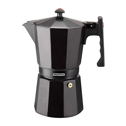 MAGEFESA Colombia – La cafetera MAGEFESA Colombia está Fabricada en Aluminio Extra Grueso. Pomo y Mangos ergonómicos de bakelita Toque Frio. (Negro, 12 Tazas)