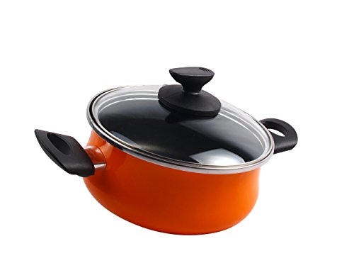 Magefesa Valencia Cacerola 24 cm de Acero esmaltado con Tapa, Antiadherente bicapa Reforzado, Color Naranja Exterior. Apta para Todo Tipo con cocinas, incluida inducción