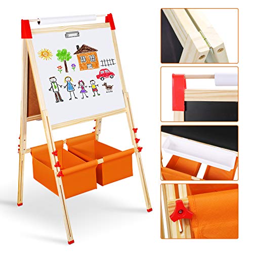 Magicfun Caballete Pintura Niños, 2 en 1 Pizarra de Madera, Pizarra Blanca Magnética con Letras, Números, Tizas, Rotuladores y Muchos Accesorios, Juguete Educativo Regalo Niños 3 a 8 Años