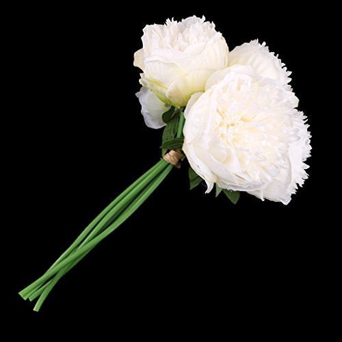 MagiDeal 5 Piezas Ramo Peony Simulación Flores de Novia Decoración de Boda - Leche Blanca