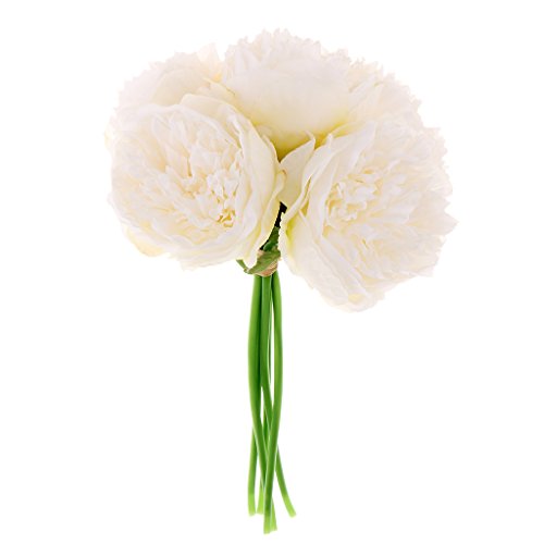 MagiDeal 5 Piezas Ramo Peony Simulación Flores de Novia Decoración de Boda - Leche Blanca