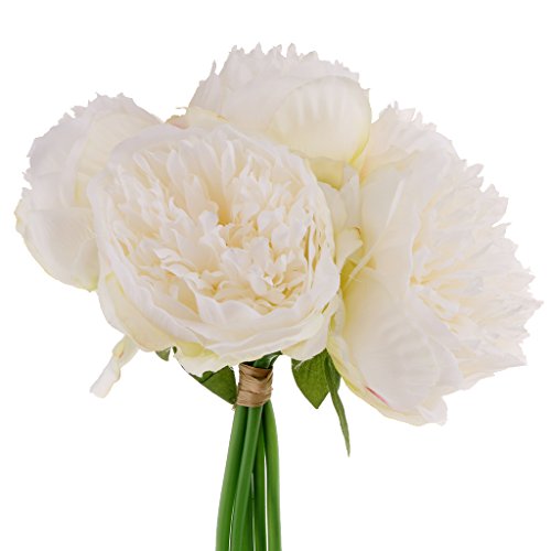 MagiDeal 5 Piezas Ramo Peony Simulación Flores de Novia Decoración de Boda - Leche Blanca