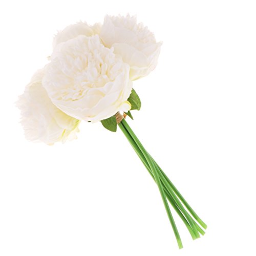 MagiDeal 5 Piezas Ramo Peony Simulación Flores de Novia Decoración de Boda - Leche Blanca