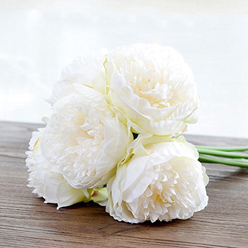 MagiDeal 5 Piezas Ramo Peony Simulación Flores de Novia Decoración de Boda - Leche Blanca