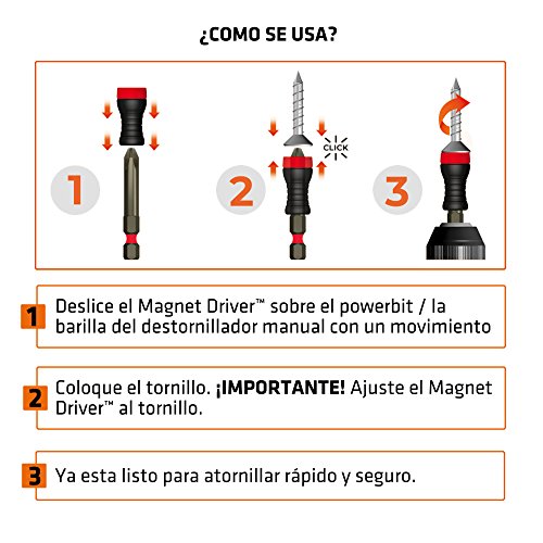 MAGNET DRIVER® SOPORTE MAGNETICO B50, adaptable a cualquier destornillador o taladro. Este blister contiene 5 soportes magnéticos Magnet Driver de diferentes medidas.