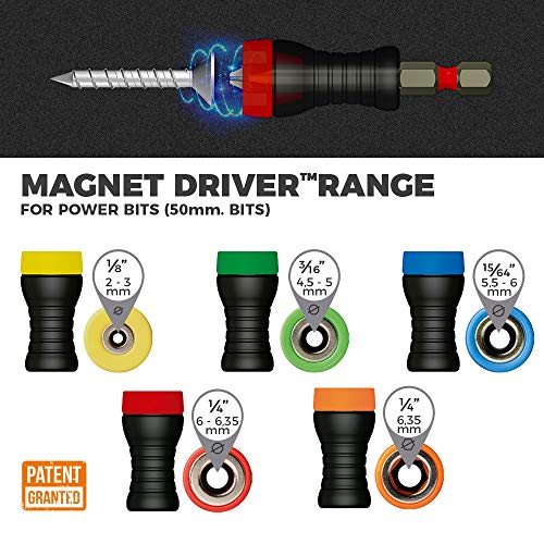 MAGNET DRIVER® SOPORTE MAGNETICO B50, adaptable a cualquier destornillador o taladro. Este blister contiene 5 soportes magnéticos Magnet Driver de diferentes medidas.