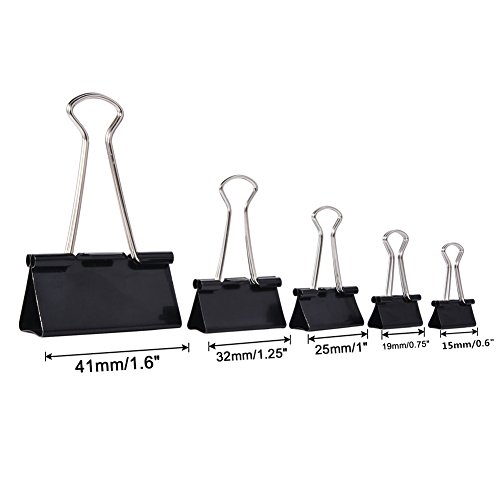 MAIKEHIGH 72 Pinzas Oficina Piezas FoldBack Binder Clips Paper Metal Clamps para Notas Letter Suministros, 5 Tamaños clasificados, Negro