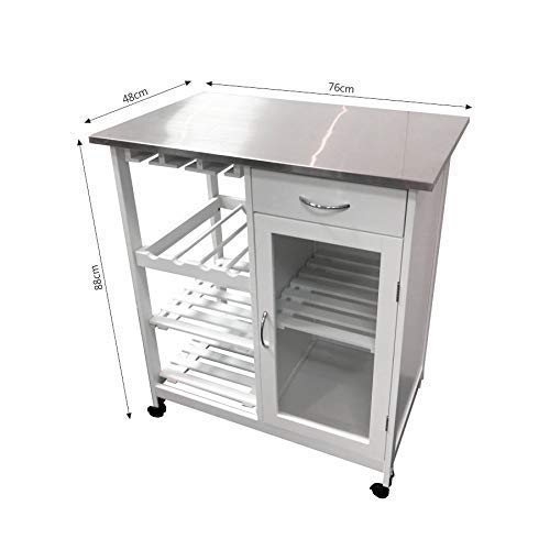 MAIMAITI Carro de Cocina, Blanco, Tapa de Acero Inoxidable, 76x48x88cm HKD02-WEI