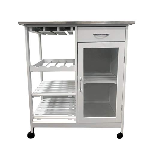 MAIMAITI Carro de Cocina, Blanco, Tapa de Acero Inoxidable, 76x48x88cm HKD02-WEI