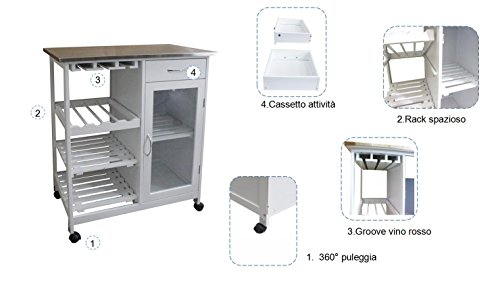 MAIMAITI Carro de Cocina, Blanco, Tapa de Acero Inoxidable, 76x48x88cm HKD02-WEI