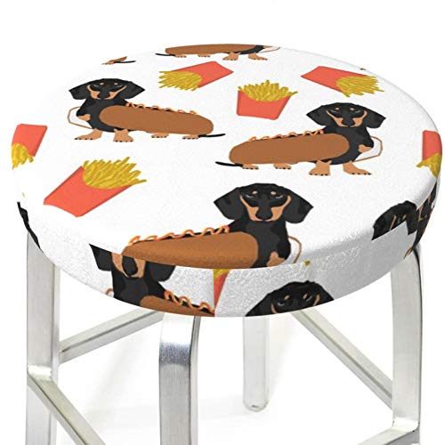 MaJack - Funda para taburete redondo y transpirable, lavable, diseño de perro salchicha y patatas fritas, diseño de perro caliente y patatas fritas, para asiento redondo, 35 cm