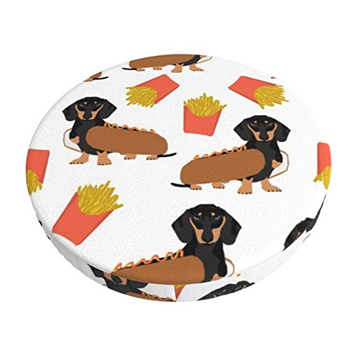 MaJack - Funda para taburete redondo y transpirable, lavable, diseño de perro salchicha y patatas fritas, diseño de perro caliente y patatas fritas, para asiento redondo, 35 cm