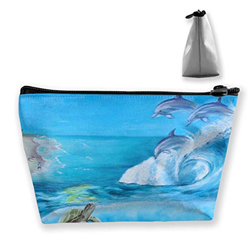 Makeup Bag Cosmetic Aquatic Mural Beach Portable Cosmetic Bag Mobile Trapezoidal Storage Bag Travel Bags with Zipper