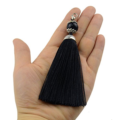 Makhry 10 Piezas de 4,5 Pulgadas Hecho a Mano Sedoso Floss Lobster Cierre Borla Llavero Cuentas marcapáginas Borla Colgante para DIY Craft Joyas Pendientes Mujeres (Negro, Corto)