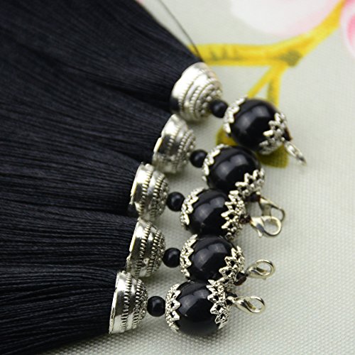 Makhry 10 Piezas de 4,5 Pulgadas Hecho a Mano Sedoso Floss Lobster Cierre Borla Llavero Cuentas marcapáginas Borla Colgante para DIY Craft Joyas Pendientes Mujeres (Negro, Corto)