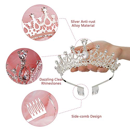 Makone Tiara Corona de Cristal con Diamantes de imitación Peine para Corona Nupcial Proms de Boda desfiles Princesas Fiesta de cumpleaños (Peine Estilo-5)