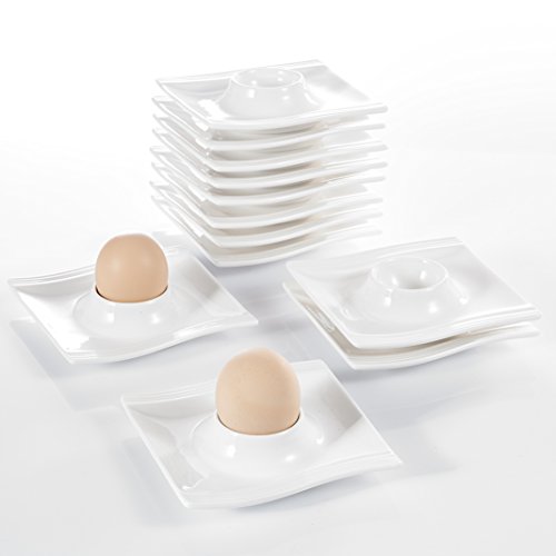 Malacasa, Flora Series, Juego de Hueveras 12 pc 4.5" Hueveras Sostenedor Huevos Soporte de Porcelana Placas (11,5 * 11,5 * 2,5 cm) Blanco