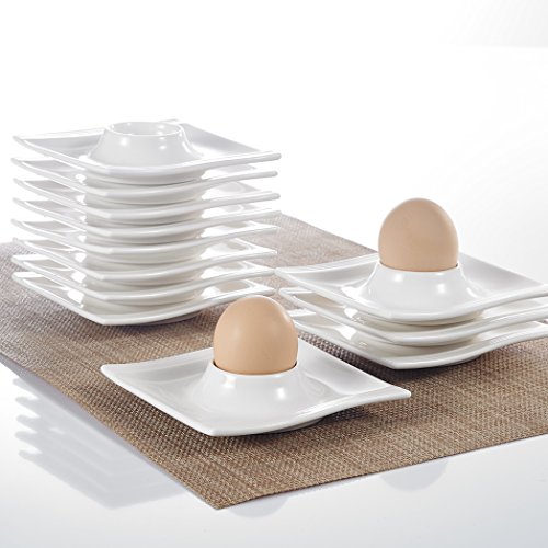 Malacasa, Flora Series, Juego de Hueveras 12 pc 4.5" Hueveras Sostenedor Huevos Soporte de Porcelana Placas (11,5 * 11,5 * 2,5 cm) Blanco