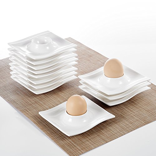 Malacasa, Flora Series, Juego de Hueveras 12 pc 4.5" Hueveras Sostenedor Huevos Soporte de Porcelana Placas (11,5 * 11,5 * 2,5 cm) Blanco