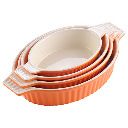 MALACASA Serie Bake.Bake Juego de Bandejas para Horno Molde Pan de Cerámica y Hornear Molde para Horno y Cocina, Juego de 4 Unidades (23,5 cm, 28 cm, 31 cm, 35 cm), Color Naranja